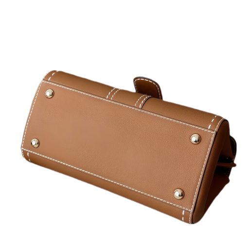 Royal Luxury Deaux Calfskin Mini Crossbody Bag with Exterior Stitching in Brilliant Caramel - Image 17