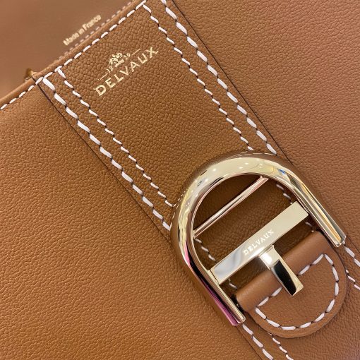 Royal Luxury Deaux Calfskin Mini Crossbody Bag with Exterior Stitching in Brilliant Caramel - Image 15