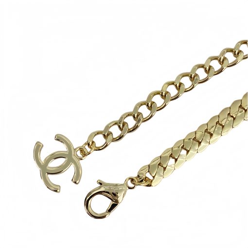 24P Classic Gold-Tone CC Pendant Choker Necklace with Rhinestones & Snake Chain - Image 12
