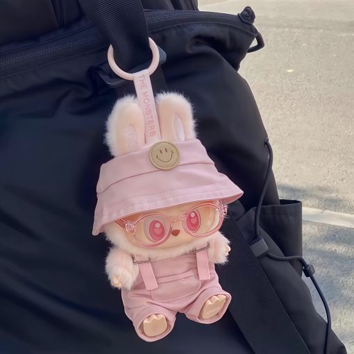 Labubu Doll Clothes Set – Standing 17cm Outfit, Pink Vinyl Overalls, Sneakers, Hat, Glasses, and Bag (Doll Not Included) - Image 5