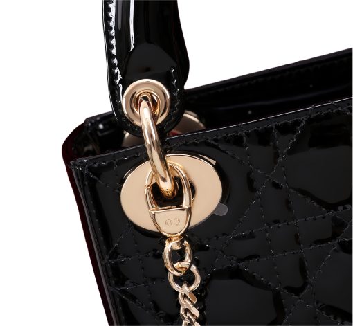 Lady Dior Metal Chain Checkered Patent Leather Black Mini Lady Bag - Shoulder, Crossbody, Hand-Carry Women's Style - Image 15