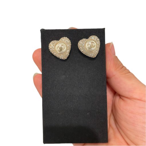 Women's Crystal Heart Stud Earrings - Chanel 22B Inspired Metal Jewelry