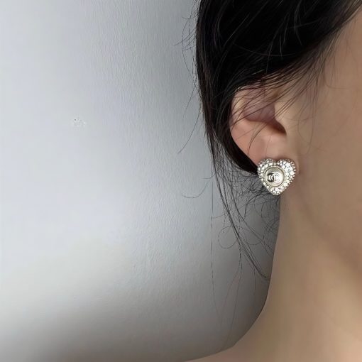 Women's Crystal Heart Stud Earrings - Chanel 22B Inspired Metal Jewelry - Image 2
