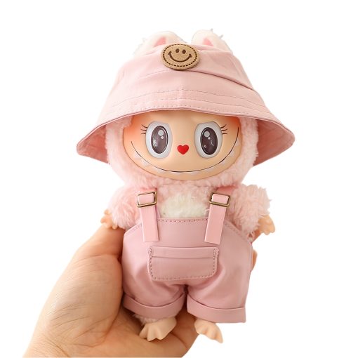Labubu Doll Clothes Set – Standing 17cm Outfit, Pink Vinyl Overalls, Sneakers, Hat, Glasses, and Bag (Doll Not Included) - Image 7