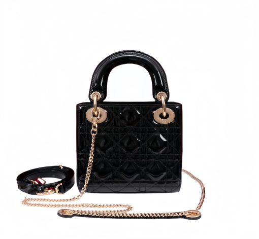 Lady Dior Metal Chain Checkered Patent Leather Black Mini Lady Bag - Shoulder, Crossbody, Hand-Carry Women's Style