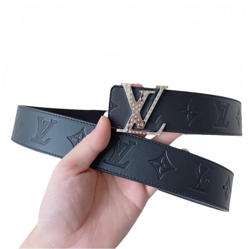 Men's Leather Belt with LV Logo Metal Buckle - 4cm Width, Imported Leather - Image 3
