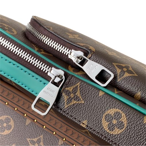 LOUIS VUITTON Avenue Sling Bag with Monogram Zip Closure, Leather Accents, Unisex Green and Brown Crossbody Bag - Image 14