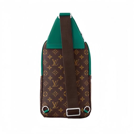 LOUIS VUITTON Avenue Sling Bag with Monogram Zip Closure, Leather Accents, Unisex Green and Brown Crossbody Bag - Image 4