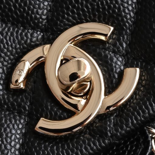 CHANEL 25P Vintage Light Gold Buckle Quilted Pattern Calfskin Backpack, Medium, Unisex Couple Style, Black - Image 10