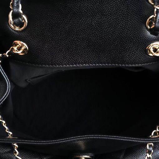 CHANEL 25P Vintage Light Gold Buckle Quilted Pattern Calfskin Backpack, Medium, Unisex Couple Style, Black - Image 11