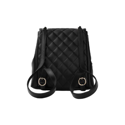 CHANEL 25P Vintage Light Gold Buckle Quilted Pattern Calfskin Backpack, Medium, Unisex Couple Style, Black - Image 5